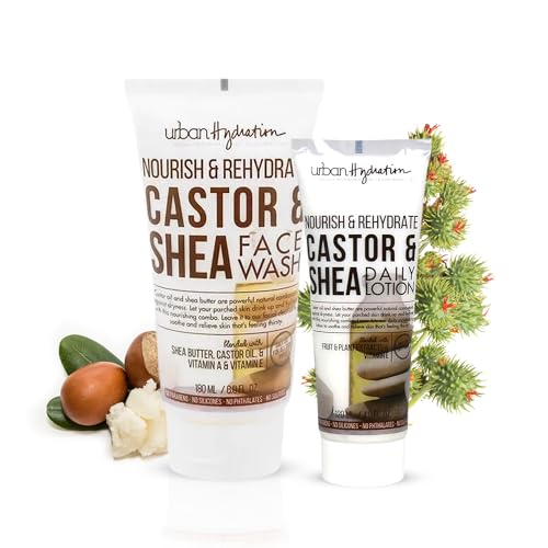 Urban Hydration Castor and Shea Face Cleanser and Face Lotion Duo Pack | Combats Dry Skin Cleanses Hydrates and Evens Skin Tone For All Skin Types Leaves Skin Glowing and Smooth