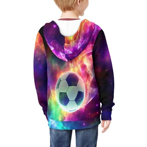 HUIACONG Galaxy Soccer Zip Up Hoodie for Teen Boys14-16 Kids Sweatshirt Novelty Football Long Sleeve Shirt Fall Clothes Girls Full Zipper Jacket Purple Hoodies Tops Sweaters2