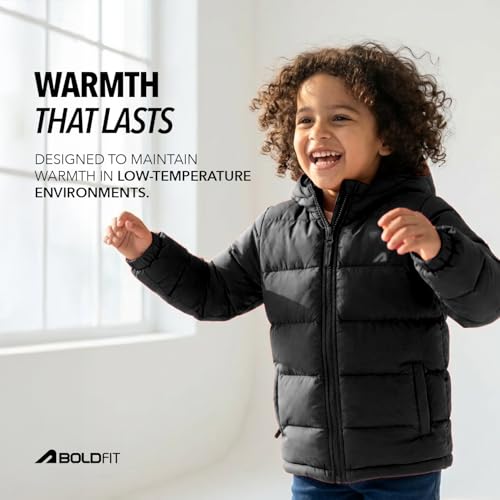Image of Boldfit Winter Jacket for Kids, Warm Puffer Kids Winter Jacket, Unisex Kids Winter Jackets for Boys & Girls with Hood, Lightweight & Comfortable Winter Wear