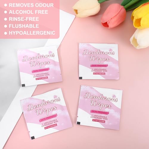Image of 100Pcs Travel Deodorant Wipes, Travel Size Mini Deodorant Wipes Bulk for Homeless, Individually Wrapped Body Cleaning Supplies for Women Wet Armpit for Body Cleaning Rose