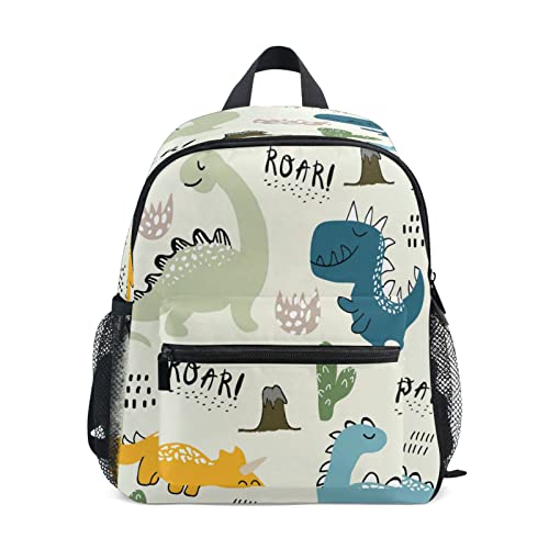 Linda mochila de dinosaurio de dinosaurio para niñas y niños, pequeña bolsa de hombro escolar con etiquetas de nombre, bolsa de viaje para estudiantes preescolares, bolsa de pañales para jardín de