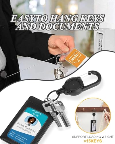 Image of Retractable Keychain, Retractable Badge Reels, Recoils Lanyards for Id Card, ID Badge Holder with Steel, Belt Clip Badge Holder Pull Reel Black (1PCS)