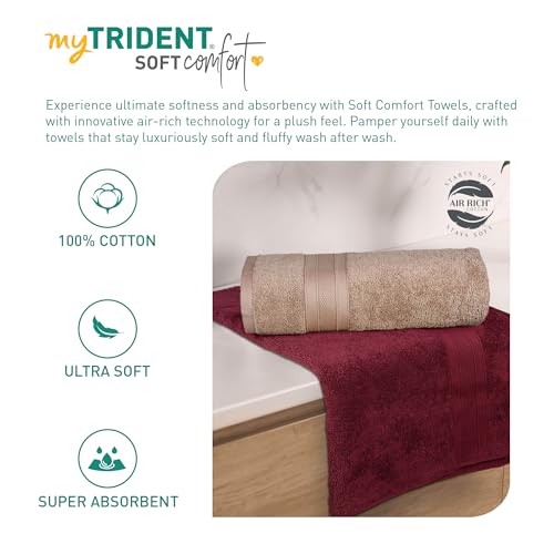 Image of MYTRIDENT Soft Comfort Air Rich 100% Cotton Towels for Bath, 500 GSM Large Size Bathroom Towels for Men /Women, 2PC Bath (69 cm x 137 cm), Acorn and Wine Red