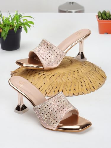 Image of Carlton London Women Stylish Embellished Sandal with Stiletto Heels, Square Toe for Party