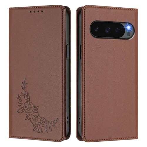 Housse Google Pixel 10A marron avec portefeuille et fermeture magnétique latérale