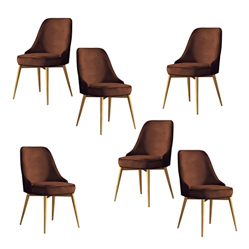 SJIALEN Kitchen Chairs Set of 6, for Living Room Bedroom Apartment Balcony Makeup Chair Velvet with Golden Legs Lounge Chairs Kitchen Chair (Color : Brown, Size : Golden feet)