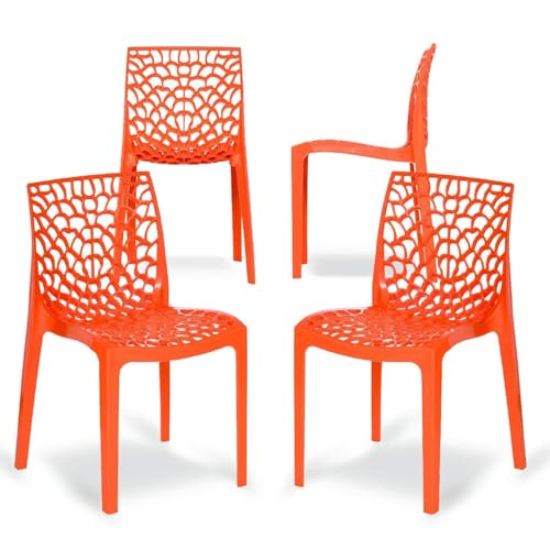 Image of activa Web Designer Plastic Chair for Home, Office and Restaurant and Cafe|Armless Chair for Dining Room| Heavy Duty Outdoor Plastic Chair | Designer Balcony Chair (Orange, Set of 4)