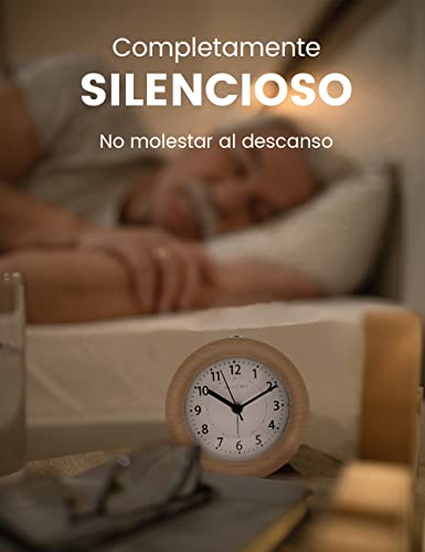 Miniatura 3 de Aboveclock Reloj Despertador Analógico Con Función Snooze, Reloj Despertador Silencioso Sin Tictac, Despertador Madera A Pilas Con Luz - Color Marrón Claro