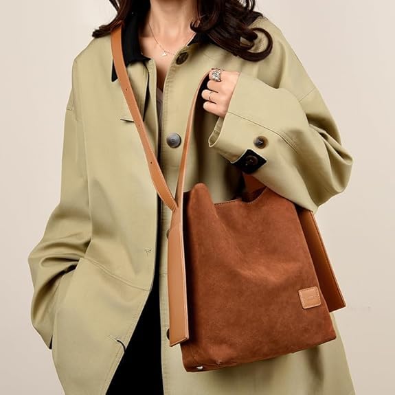 Small Suede Bucket Bag for Women – Vegan Suede Leather Tote Bag for Women, Retro Crossbody/Shoulder Satchel, Hobo Style Purse2