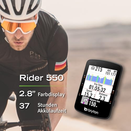 Bryton Rider 550 GPS Fahrradcomputer mit 37 Stunden Akkulaufzeit, 2,8-Zoll Farbdisplay und Fahrradnavigation