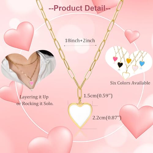 CANDYFACNY Heart Enamel Pendant Necklace for Women Girl Gold Plated Love Paperclip Chain Necklaces Cute Preppy Heart Love Charm Chain Necklaces Trendy Jewelry Valentine's day Gifts4