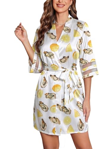 Image of Ekouaer Women's Satin Robe Silk Kimono Bathrobe Bridesmaid Wedding Bridal Party Robes 3 /4 Bell Sleeve Sleepwear S-XXL