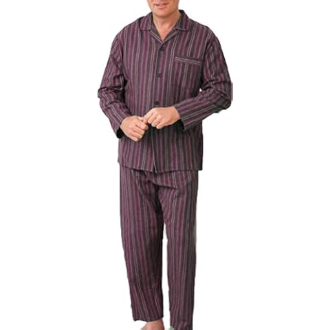 Mens Brushed Cotton Pyjama Set Nightwear Flannelette Pyjamas Striped Pattern Design (Medium, Maroon) Cover