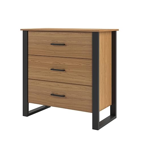 Cômoda Industrial de 89,5cm com 3 gavetas Dalla Costa - Freijó/Preto Fosco