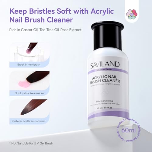 Image of SAVILAND Acrylic Nail Brush with Cleaner: Size 8,10,14 Professional Acrylic Brushes Makeup Brushes Cleaner Conditioner Nail Brush Cleaner Tool & Dappen Dish for Acrylics Nails Home Salon DIY