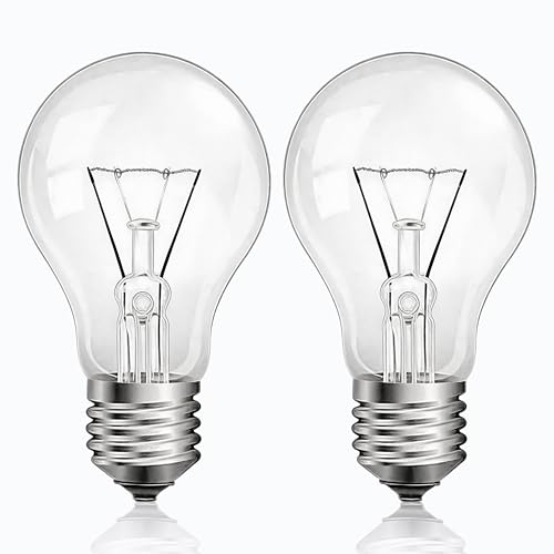JUNFMLY 60 Watt Incandescent Light Bulbs A19 60W Clear Incandescent Bulb E26 Medium Base Shatter Resistant Rough Service Light Bulb 2 Pack