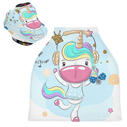 かわいい小さなユニコーンガールミュージックベビーカーシートカバーキャノピー伸縮性看護カバー幼児用母乳の男の子の女の子のための通気性防風冬のスカーフ