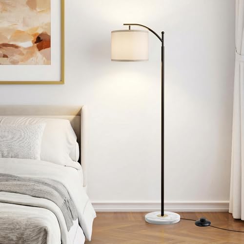 Image of Floor Lamp for Living Room with Marble Base, Modern Standing Lamp with 3 Color Temperatures Bulb & Adjustable Linen Shade, Tall Lamp for Bedroom Office Reading Nursery