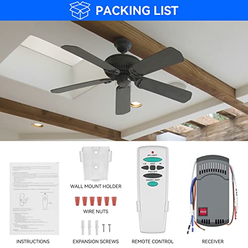 Universal Ceiling Fan Remote Control Kit With Up Down Light Replacement For Hampton Bay Harbor Breeze Hunter 3-Speed Dimmer Uc7078T Uc7067Rc Chq7078T L3H2010Fanhd Fan-Hd6 Fan-28R #TOP6