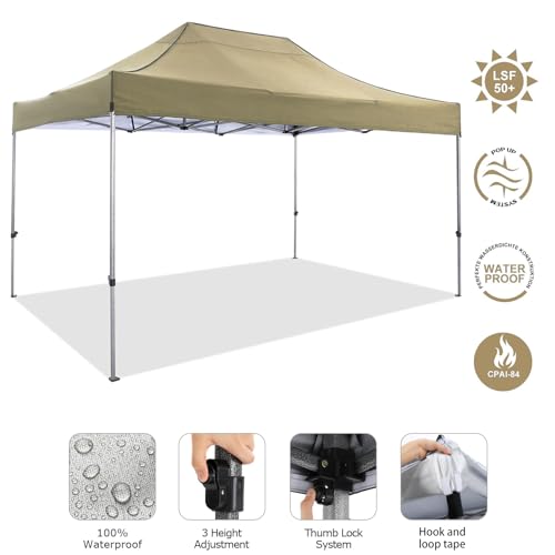 Image of COBIZI 10x15 Pop Up Canopy Tent,Heavy Duty Canopy(Khaki Gray No Sidewalls)
