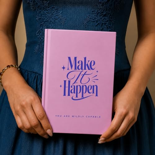 Image of Make It Happen A5 Diary Notebook for Women and Girls, Pink Hardbound, 200 Ruled Pages 90 GSM, Motivational Diary for Office and Gifting