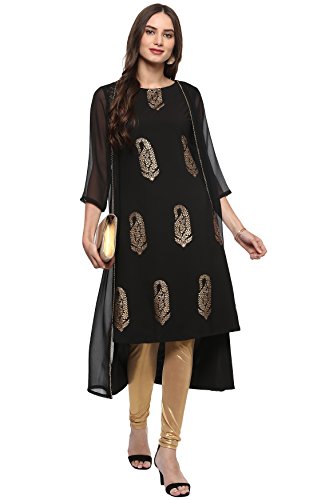 Image of Janasya Women's Poly Crepe Jacket Style A-line Kurta