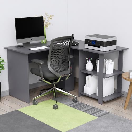 Image of Bniture Wooden Study Table for Home | Engineered Wood Study Table with Shelf Storage | L Shape Multi Purpose Computer Desk for Writing & Study | Laptop Table for Study Room & Office | Slate Grey