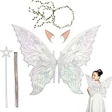 5 Pièces Ailes de Fée Adulte,Ensemble Complet Fée avec Ailes de Papillon Oreilles d'Elfe B...