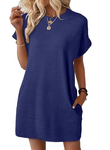 Image of EVALESS Womens Summer Dresses 2026 Fashion Short Sleeve Cute Spring Mini Dress Crewneck Casual Beach Vacation Dresses