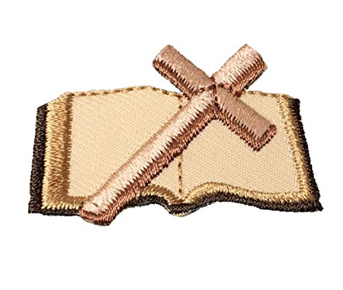 Open Bible With Cross - Brown/Tan - Christian/Religious - Embroidered Iron On Patch #TOP27