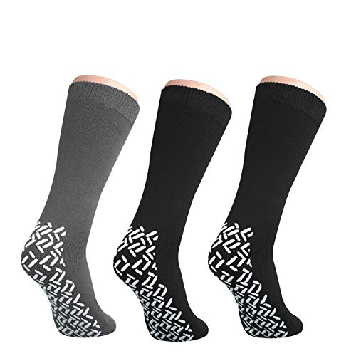 Pack of 3 Pairs - XXXL Non-Skid Bariatric Extra Wide Slipper Socks for People With Swollen feet Diabetes & Edema (1 Grey 2 Black)