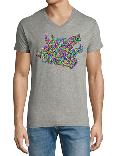 T-shirt loup abstrait homme col V coton coloré gris taille L original