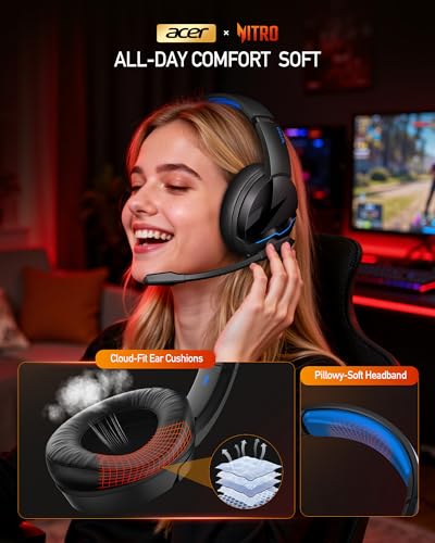 Image of Acer 2.4GHz Flex Wireless Gaming Headset | Non-Stop 100H Battery | Dynamic 50mm Drivers | Clear Voice Mic | Bluetooth5.3, 3.5mm | Gaming Headphones for PC, PS4, PS5