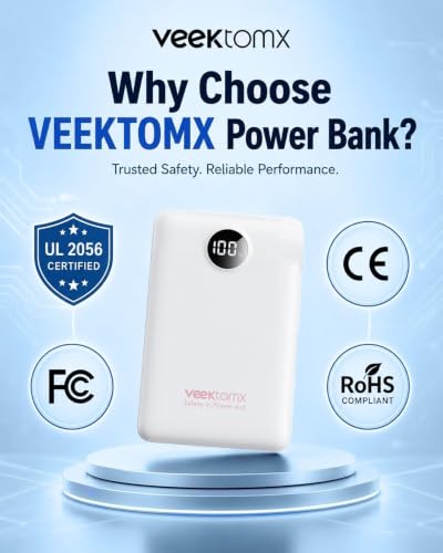 10000mAh 22.5W Veektomx Fast Charging Mini Power Bank (White or Black) - image 2