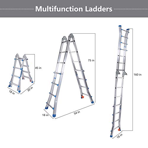 Snow Fox Extension Ladder, 17 Feet Aluminum Extension Multi-Position Ladder Adjustable Telescoping Ladder with Protective Lock and 2 Wheels