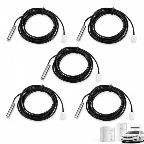 Image of 5 Pack NTC 10K Thermistor Temperature Sensors, 1% Accuracy 3950 B Value Waterproof Probes with 1M Cable, Fast Response Temp Detectors for HVAC, Refrigerator, Car AC & Industrial Use
