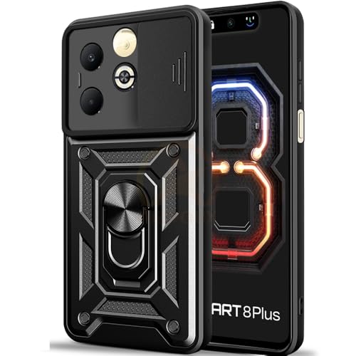 Image of Armor Bumper Back Cover Case for Infinix Smart 8 Plus Rotating Camera Cover, Ring Holder & Kickstand | Heavy Duty & 360 Degree Protection Infinix Smart 8 Plus Back Cover (Black)