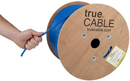 trueCABLE Cat6A Riser (CMR), 1000ft, Blue, 23AWG 4 Pair Solid Bare Copper, 750MHz, PoE++ (4PPoE), ETL Listed, Unshielded Twisted Pair (UTP), Bulk Ethernet Cable