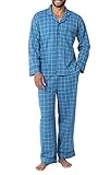 PajamaGram Men's Pajamas Button Front - Mens PJs, Classic Check, Blue, L