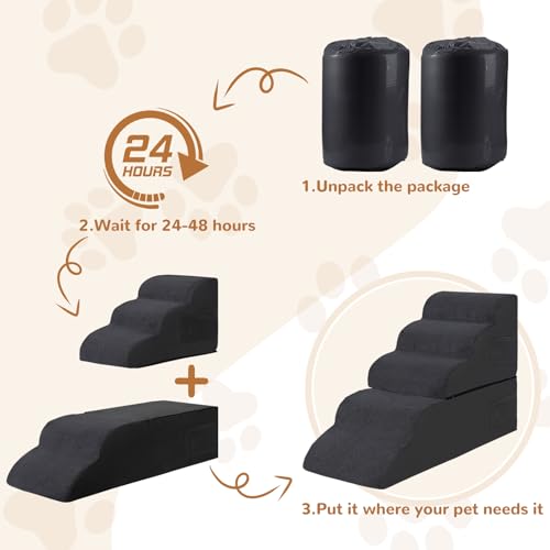 HRONRAD Escadas para Cães para Camas Altas, Rampas de Espuma de 5 Degraus para Cães Pequenos, Fundo
