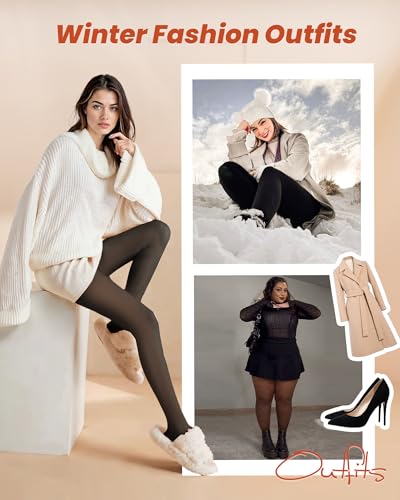 Image of NexiEpoch 2 Pairs Fleece Lined Tights Women - Pantyhose Sheer Black Thick Dress Thermal Warm Fake Leggings for Winter