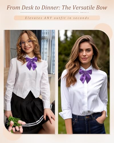 Image of AWAYTR Ladies Adjustable Pre tied Bowtie - Solid Color Bow Ties for Women