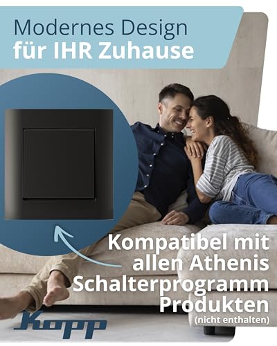 Kopp ATHENIS 1-fach Abdeckrahmen in Matt-Schwarz - 86 x 86 x 9,5 mm - Rahmen für Steckdosen & Schalter - Eleganter Steckdosenrahmen aus Kunststoff - Hochwertiger Lichtschalter-Rahmen