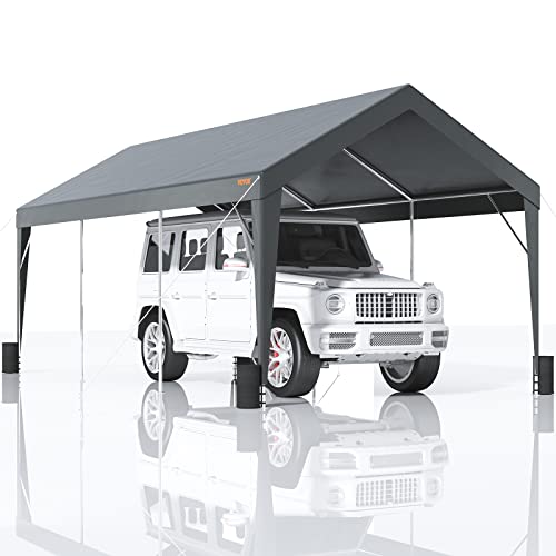 VEVOR Carport Hochleistungs 3x6x2,8m Auto Vordach Outdoor Garage Shelter mit 8 verstärkten Stangen und 4 beschwerten Taschen UV-beständig wasserdicht Auto Garage Zelt für Party Garten Boot dunkelgrau