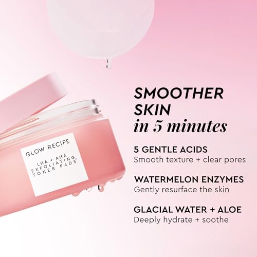 Image of Glow Recipe LHA + AHA Toner Pads - Korean Exfoliating Toner for Face - Pore Minimizer - Hydrating Toner Pads - 5 Gentle Acids, Watermelon Enzymes, Hydrating Botanicals (60 Face Pads)
