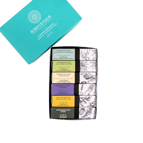 Écrin De Fleur - Magnifica Scatola Di 6 Saponi Artigianali Francesi Con Processo A Freddo (Mandorle E Calendula, Argan E Argilla, Aloe Vera E Ortica, 