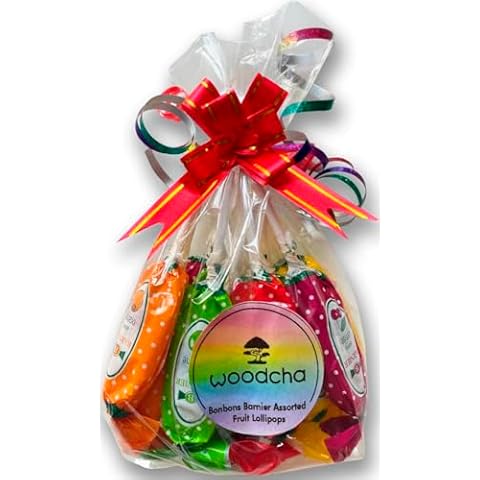 WOODCHA Bonbons Barnier Fruit Assorted Pops, Lollipops Individually Wrapped, French Lollipop, Bon Bons Candy In Gift Wrapping 5 Flavors- 15pc Cover