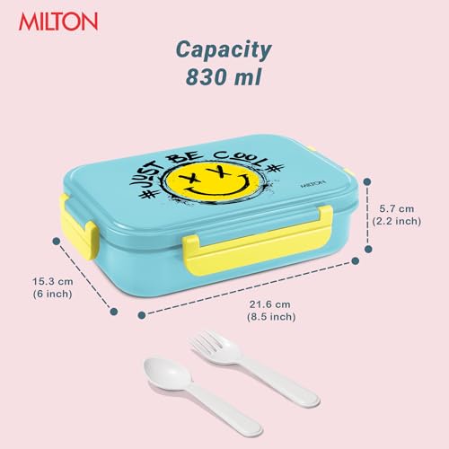 Image of MILTON Big Candy Tiffin Lunch Box for Kids Boys & Girls with Leak-Proof Inner Container| Food Grade,BPA Free,Compact & Durable Snacks Box for Kids I Plastic Spoon & Fork, 830 ml, Sky Blue
