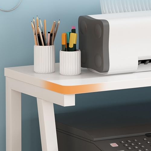 Rollender Druckerständer mit Rädern unter dem Schreibtisch, Druckerwagen, mobiles Druckerregal mit Aufbewahrung, Heimbüro, Weiß, 55,9 x 30,5 x 53,3 cm