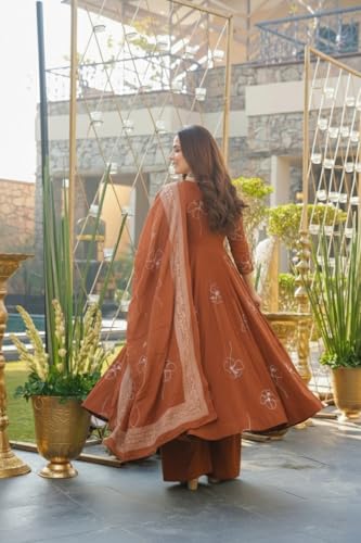 Image of ANNI Designer Women's Viscose Blend Umbrella Style Printed Kurta Palazzo with Dupatta | Elegant Kurta Set for Women | Stylish Palazzos & Dupatta Set | Ethnic Wear for Women